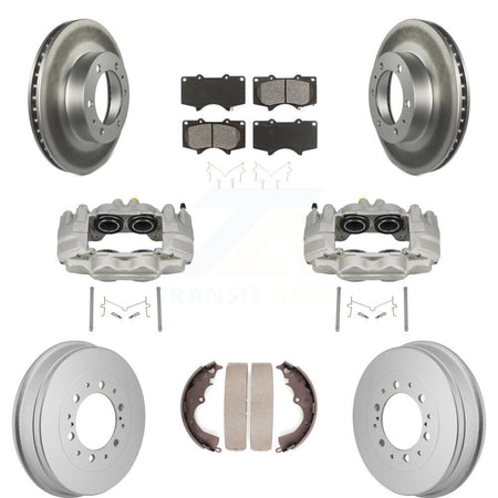 Front Rear Brake Caliper Coated Rotor Drum Semi-Metallic Pad Kit (8Pc) For Toyota Tacoma KCG-101142S