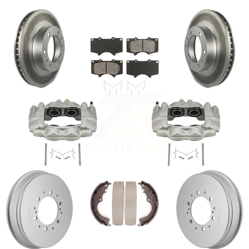 Front Rear Brake Caliper Coated Rotor Drum Semi-Metallic Pad Kit (8Pc) For Toyota Tacoma KCG-101142S