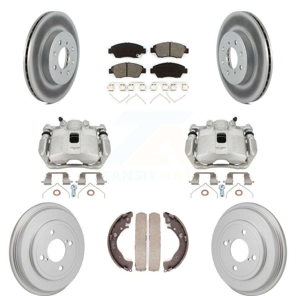 Front Rear Brake Caliper Coat Rotor Drum Semi-Metallic Pad Kit (8Pc) For 15-20 Honda Fit KCG-101143S