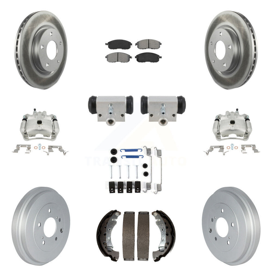 Front Rear Brake Caliper Coat Rotor Drum Semi-Metallic Pad Shoe Cylinder Hardware Kit (11Pc) For KCG