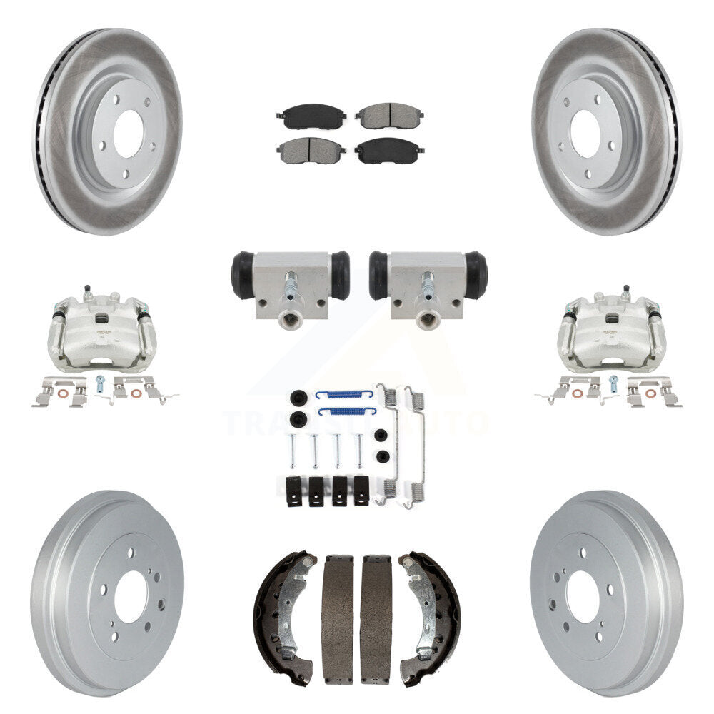 Front Rear Brake Caliper Coat Rotor Drum Semi-Metallic Pad Shoe Cylinder Hardware Kit (11Pc) For KCG