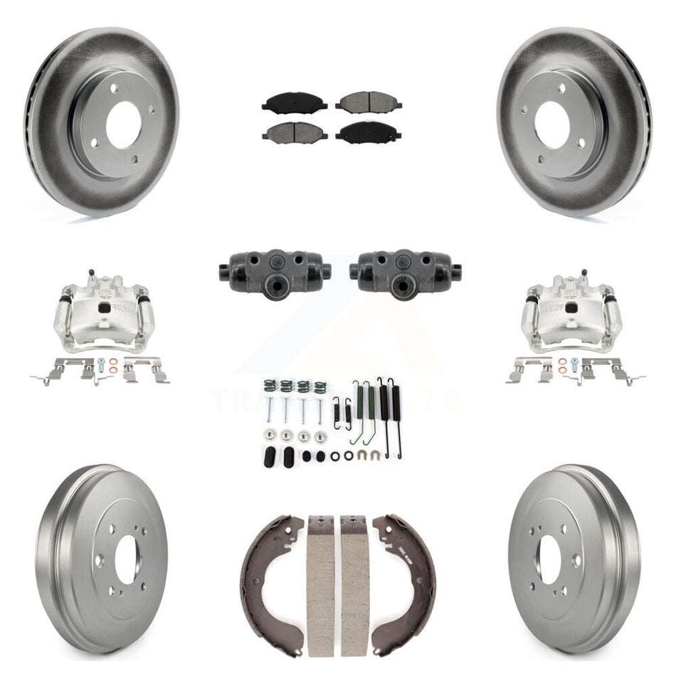 Front Rear Brake Caliper Coat Rotor Drum Semi-Metallic Pad Shoe Cylinder Hardware Kit (11Pc) For KCG