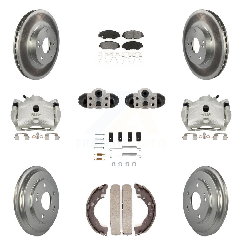 Front Rear Brake Caliper Coat Rotor Drum Semi-Metallic Pad Shoe Cylinder Hardware Kit (11Pc) For KCG
