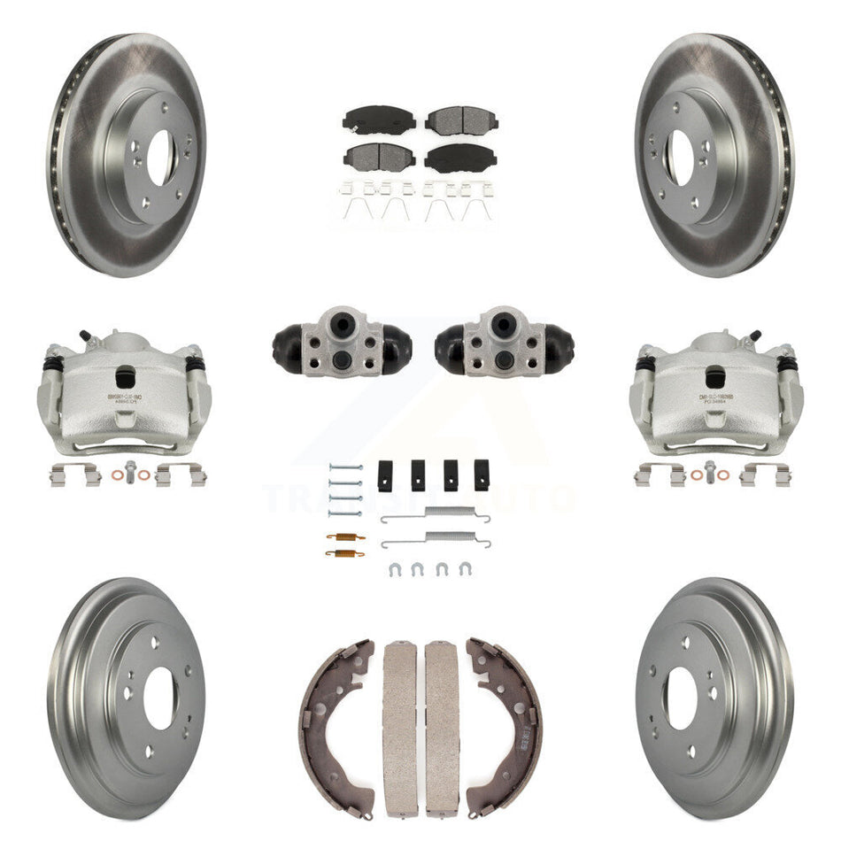 Front Rear Brake Caliper Coat Rotor Drum Semi-Metallic Pad Shoe Cylinder Hardware Kit (11Pc) For KCG