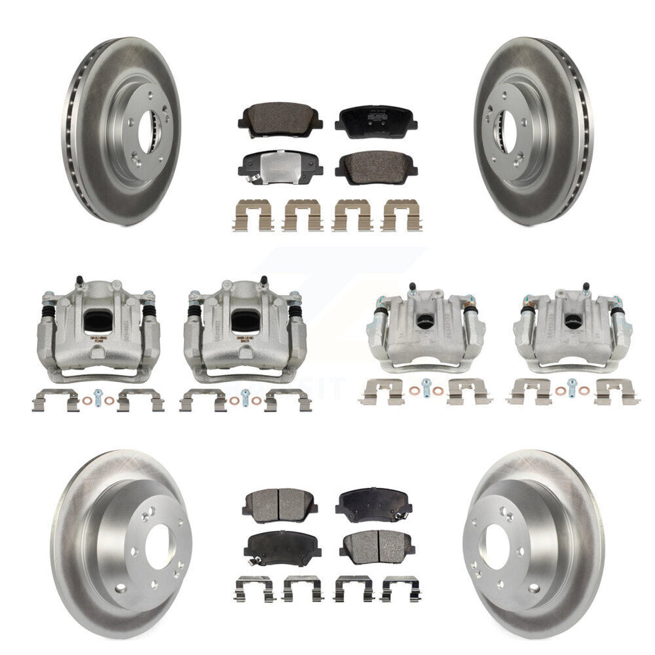 Front Rear Brake Caliper Coat Rotors & Semi-Metallic Pad Kit (10Pc) For Hyundai Santa Fe KCG-101150P