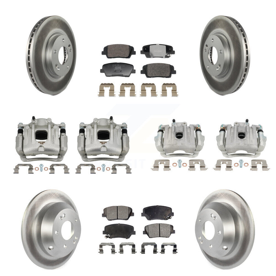 Front Rear Disc Brake Caliper Coat Rotor Ceramic Pad Kit (10Pc) For Hyundai Santa Fe Kia KCG-101151T