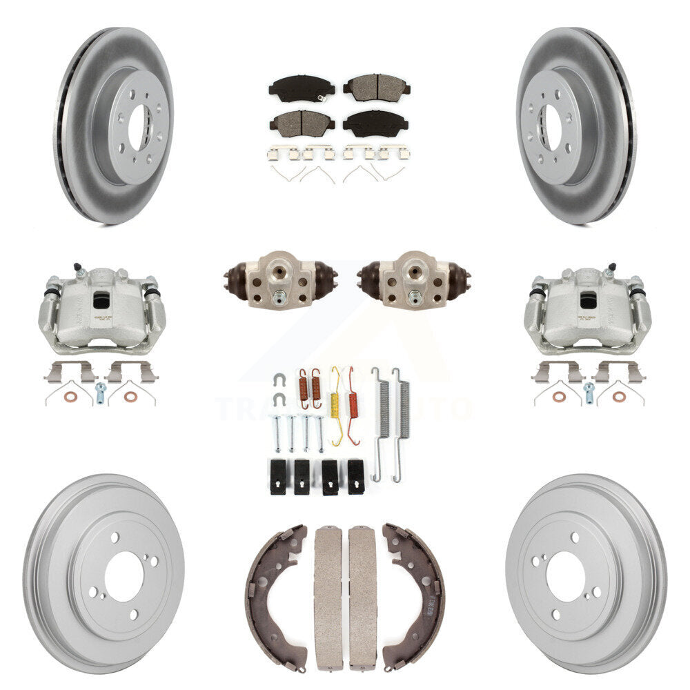 Front Rear Brake Caliper Coat Rotor Drum Semi-Metallic Pad Shoe Cylinder Hardware Kit (11Pc) For KCG