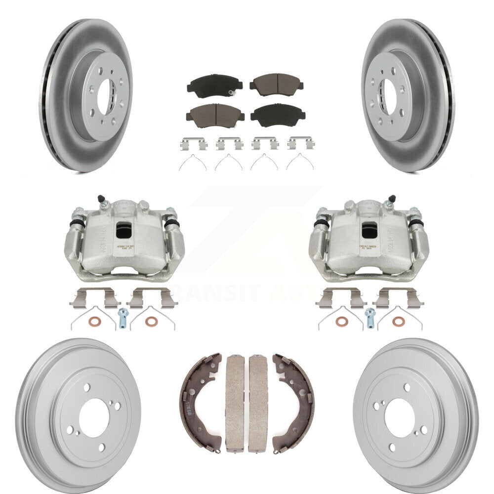 Front Rear Brake Caliper Coated Rotor Drum Ceramic Pad Kit (8Pc) For 2015-2020 Honda Fit KCG-101153C