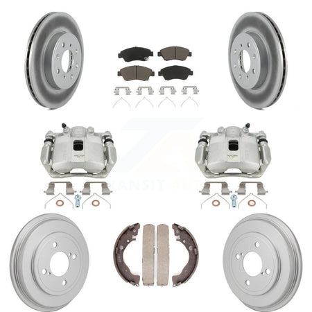 Front Rear Brake Caliper Coated Rotor Drum Ceramic Pad Kit (8Pc) For 2015-2020 Honda Fit KCG-101153C
