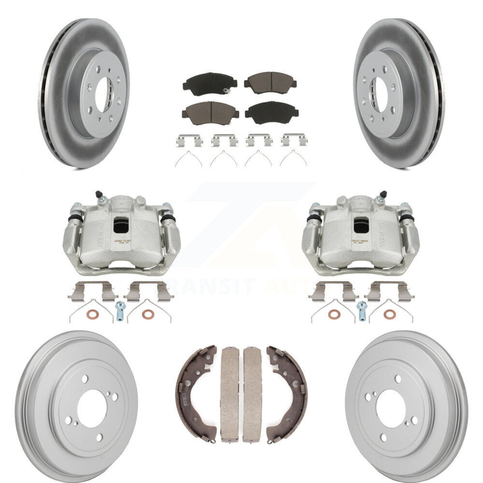 Front Rear Brake Caliper Coated Rotor Drum Ceramic Pad Kit (8Pc) For 2015-2020 Honda Fit KCG-101153C