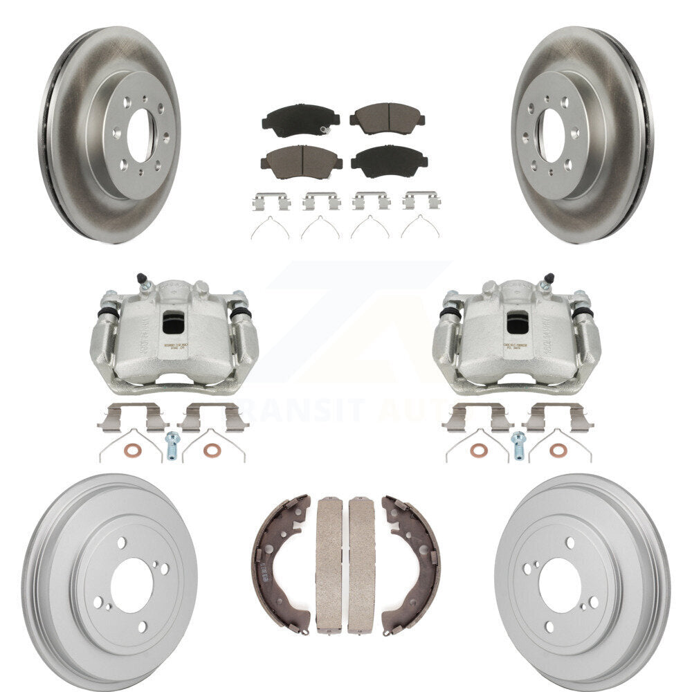 Front Rear Disc Brake Caliper Coated Rotors Drums Ceramic Pads Kit (8Pc) For Honda Fit KCG-101154C