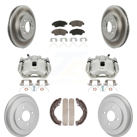 Front Rear Disc Brake Caliper Coated Rotors Drums Ceramic Pads Kit (8Pc) For Honda Fit KCG-101154C