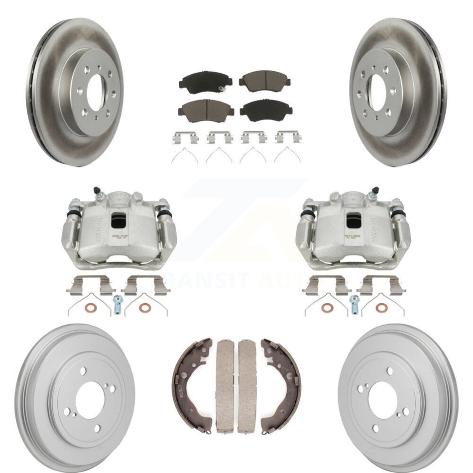 Front Rear Disc Brake Caliper Coated Rotors Drums Ceramic Pads Kit (8Pc) For Honda Fit KCG-101154C
