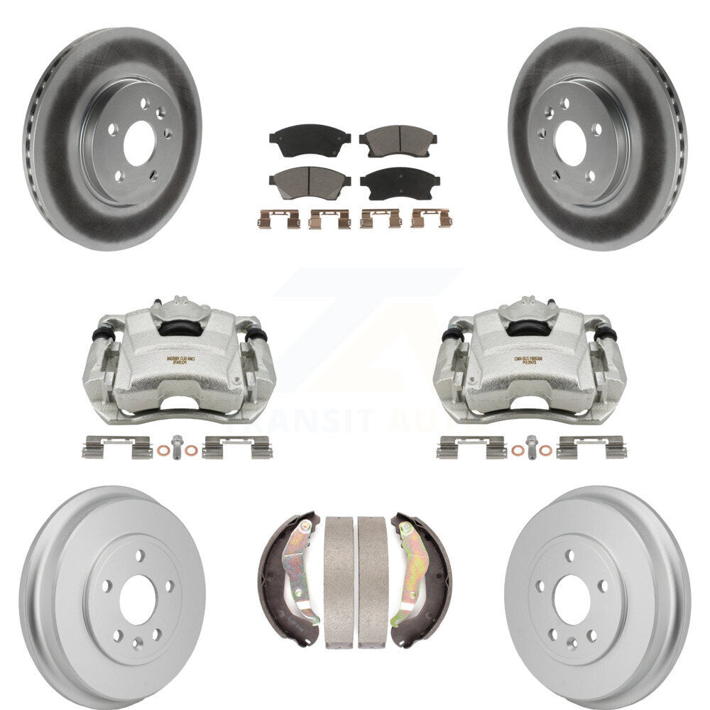 Front Rear Brake Caliper Coated Rotors Drum Ceramic Pad Kit (8Pc) For Chevrolet Sonic RS KCG-101155C