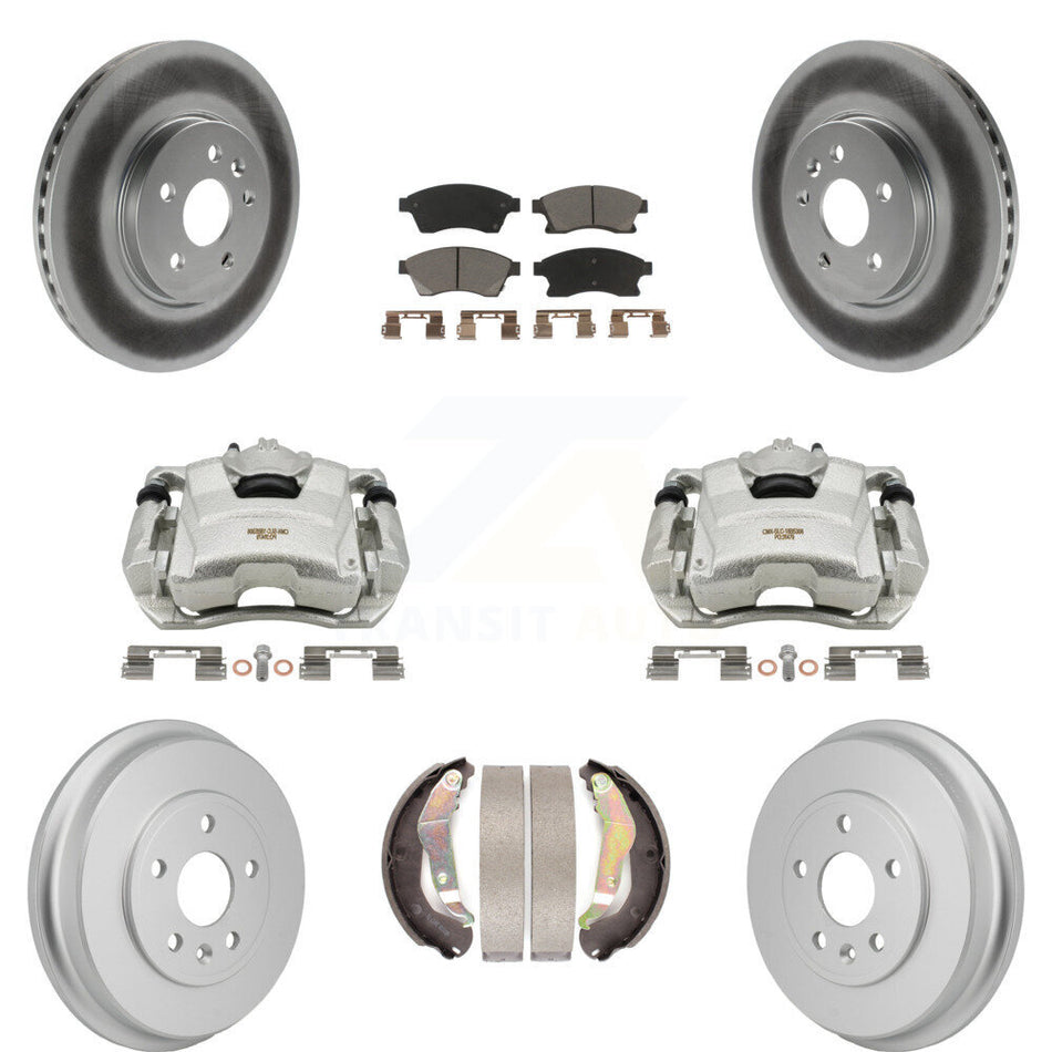 Front Rear Brake Caliper Coated Rotors Drum Ceramic Pad Kit (8Pc) For Chevrolet Sonic RS KCG-101155C