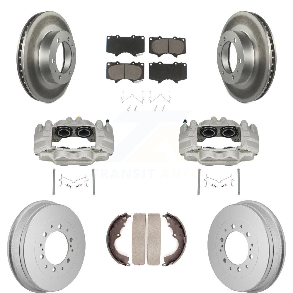 Front Rear Disc Brake Caliper Coated Rotors Drum Ceramic Pad Kit (8Pc) For Toyota Tacoma KCG-101159C