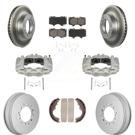 Front Rear Disc Brake Caliper Coated Rotors Drum Ceramic Pad Kit (8Pc) For Toyota Tacoma KCG-101159C