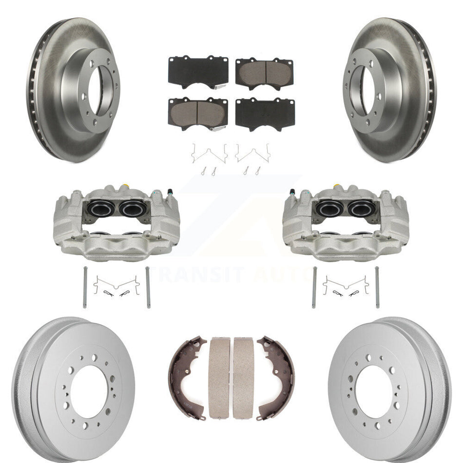 Front Rear Disc Brake Caliper Coated Rotors Drum Ceramic Pad Kit (8Pc) For Toyota Tacoma KCG-101159C