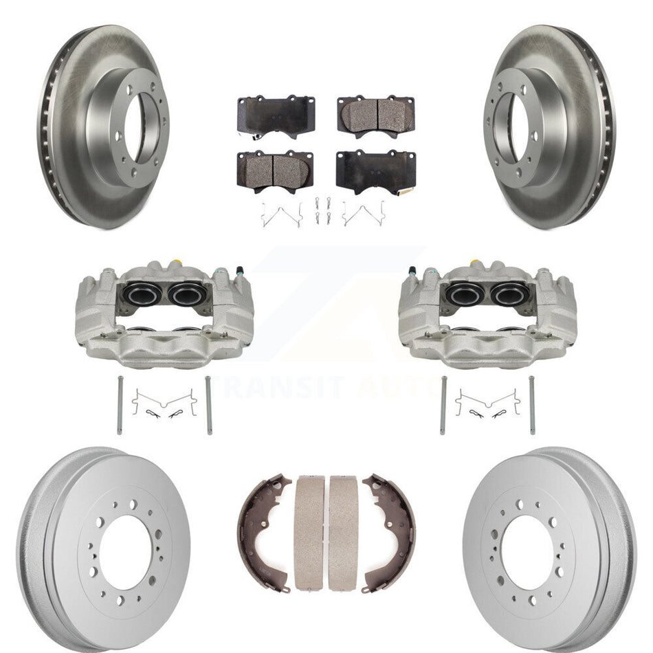 Front Rear Brake Caliper Coated Rotor Drum Semi-Metallic Pad Kit (8Pc) For Toyota Tacoma KCG-101172P