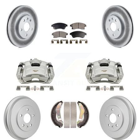 Front Rear Brake Caliper Coat Rotor Drum Semi-Metallic Pad Kit (8Pc) For Chevrolet Sonic KCG-101173P