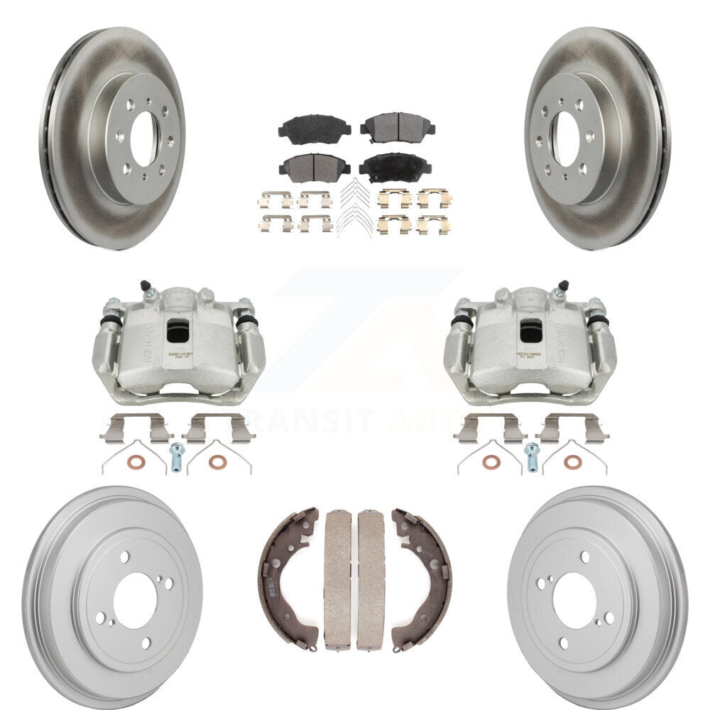 Front Rear Disc Brake Caliper Coated Rotors Drums Ceramic Pads Kit (8Pc) For Honda Fit KCG-101176T