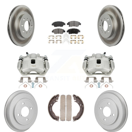 Front Rear Disc Brake Caliper Coated Rotors Drums Ceramic Pads Kit (8Pc) For Honda Fit KCG-101176T