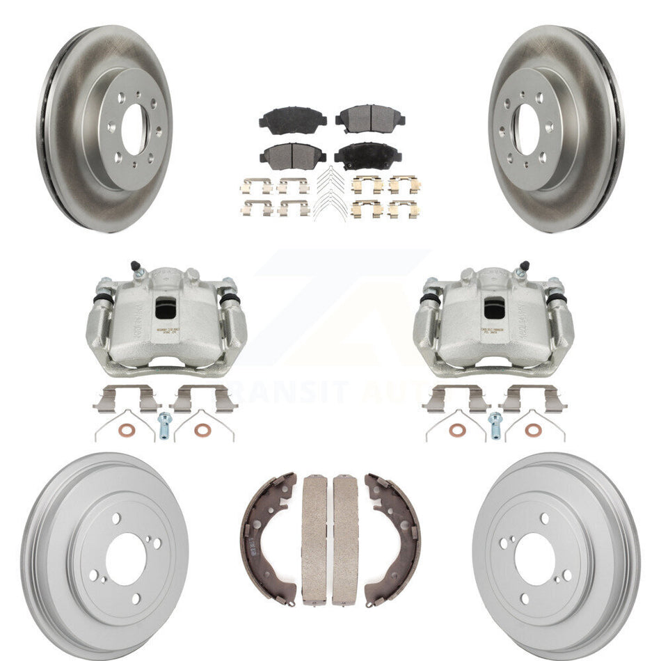 Front Rear Disc Brake Caliper Coat Rotors Drum Semi-Metallic Pad Kit (8Pc) For Honda Fit KCG-101177P
