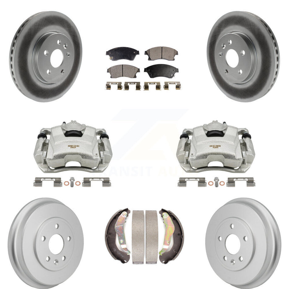 Front Rear Brake Caliper Coated Rotors Drum Ceramic Pad Kit (8Pc) For Chevrolet Sonic RS KCG-101178T