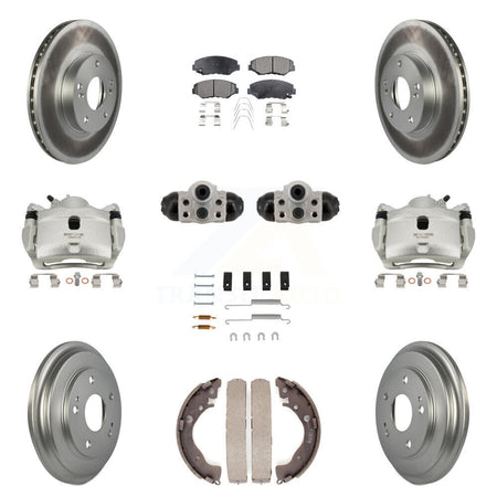 Front Rear Brake Caliper Coat Rotor Drum Semi-Metallic Pad Shoe Cylinder Hardware Kit (11Pc) For KCG