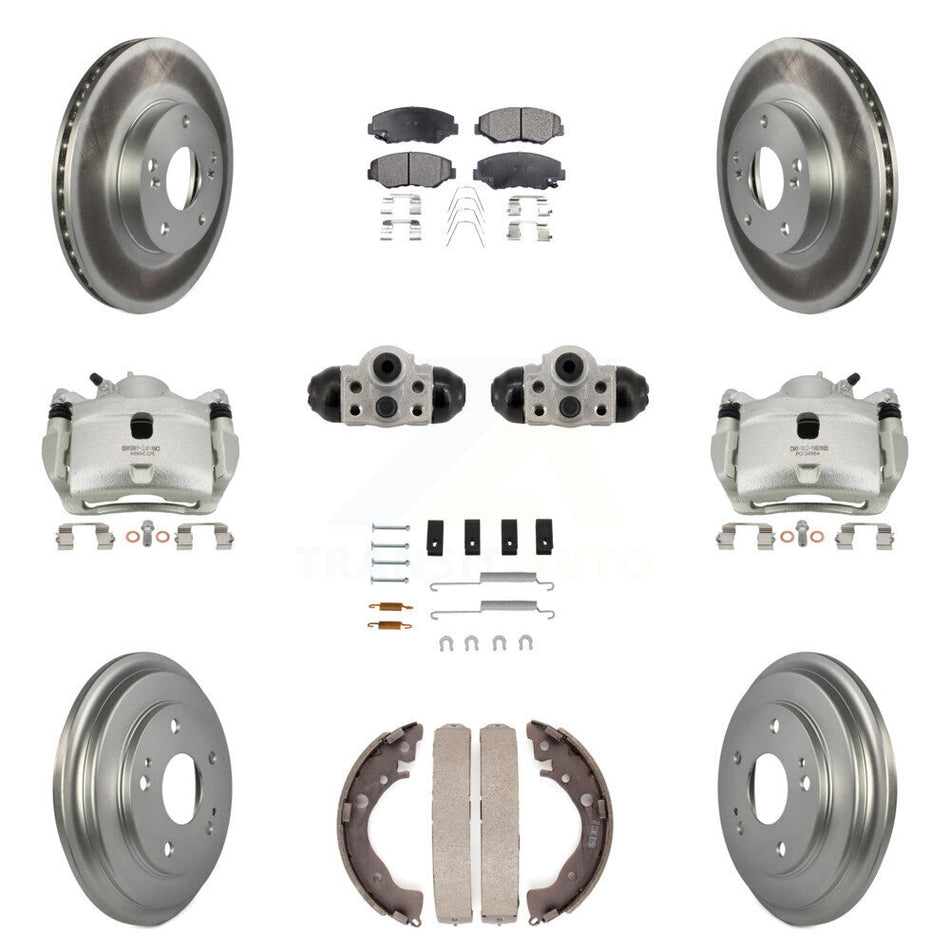 Front Rear Brake Caliper Coat Rotor Drum Semi-Metallic Pad Shoe Cylinder Hardware Kit (11Pc) For KCG