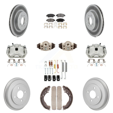 Front Rear Brake Caliper Coat Rotor Drum Semi-Metallic Pad Shoe Cylinder Hardware Kit (11Pc) For KCG