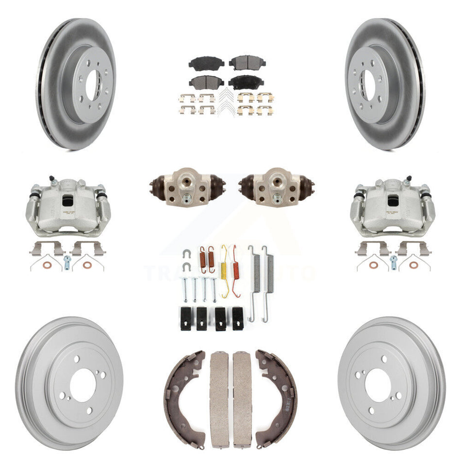 Front Rear Brake Caliper Coat Rotor Drum Semi-Metallic Pad Shoe Cylinder Hardware Kit (11Pc) For KCG