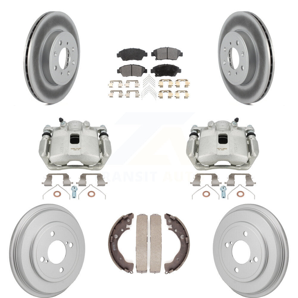 Front Rear Brake Caliper Coated Rotor Drum Ceramic Pad Kit (8Pc) For 2015-2020 Honda Fit KCG-101182T
