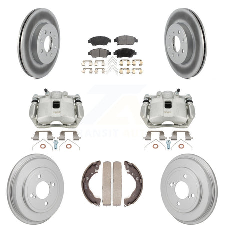 Front Rear Brake Caliper Coated Rotor Drum Ceramic Pad Kit (8Pc) For 2015-2020 Honda Fit KCG-101182T