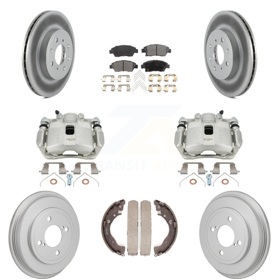 Front Rear Brake Caliper Coated Rotor Drum Ceramic Pad Kit (8Pc) For 2015-2020 Honda Fit KCG-101182T