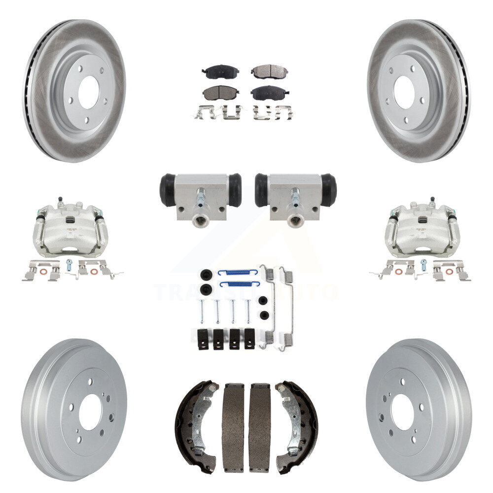 Front Rear Brake Caliper Coat Rotor Drum Ceramic Pad Shoe Cylinder Hardware Kit (11Pc) For KCG-10118