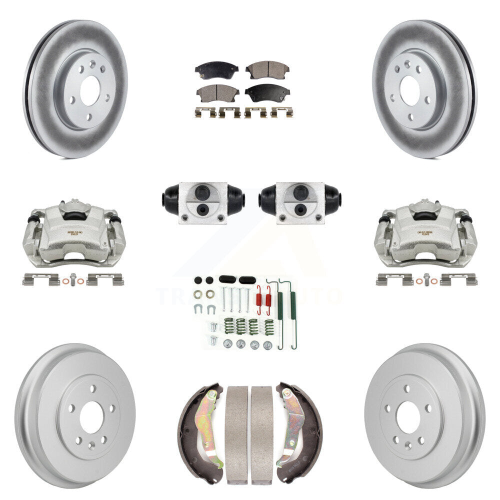 Front Rear Brake Caliper Coat Rotor Drum Semi-Metallic Pad Shoe Cylinder Hardware Kit (11Pc) For KCG