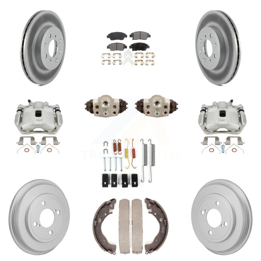 Front Rear Brake Caliper Coat Rotor Drum Ceramic Pad Shoe Cylinder Hardware Kit (11Pc) For KCG-10119