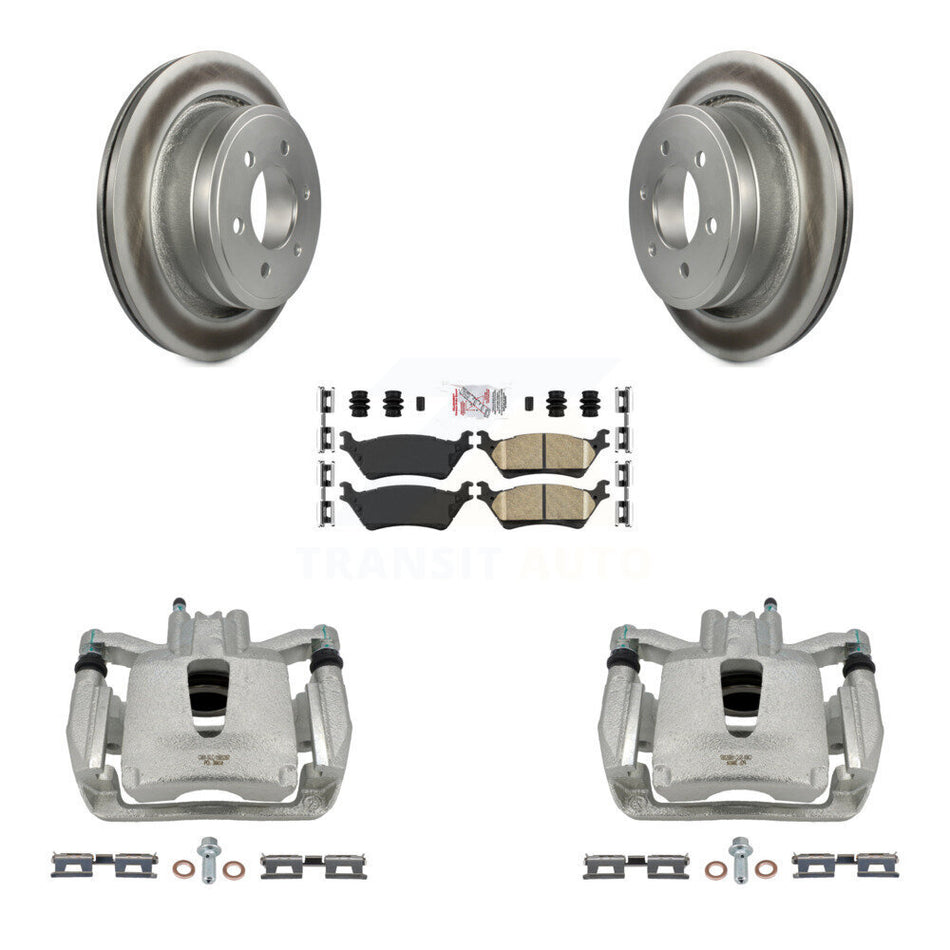 Rear Disc Brake Caliper Coated Rotors And Ceramic Pads Kit For Ford F-150 KCG-101223N