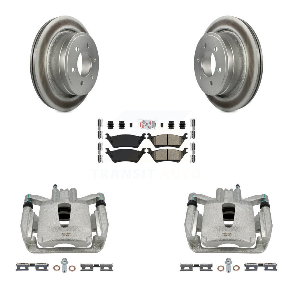 Rear Disc Brake Caliper Coated Rotors And Semi-Metallic Pads Kit For Ford F-150 KCG-101225N
