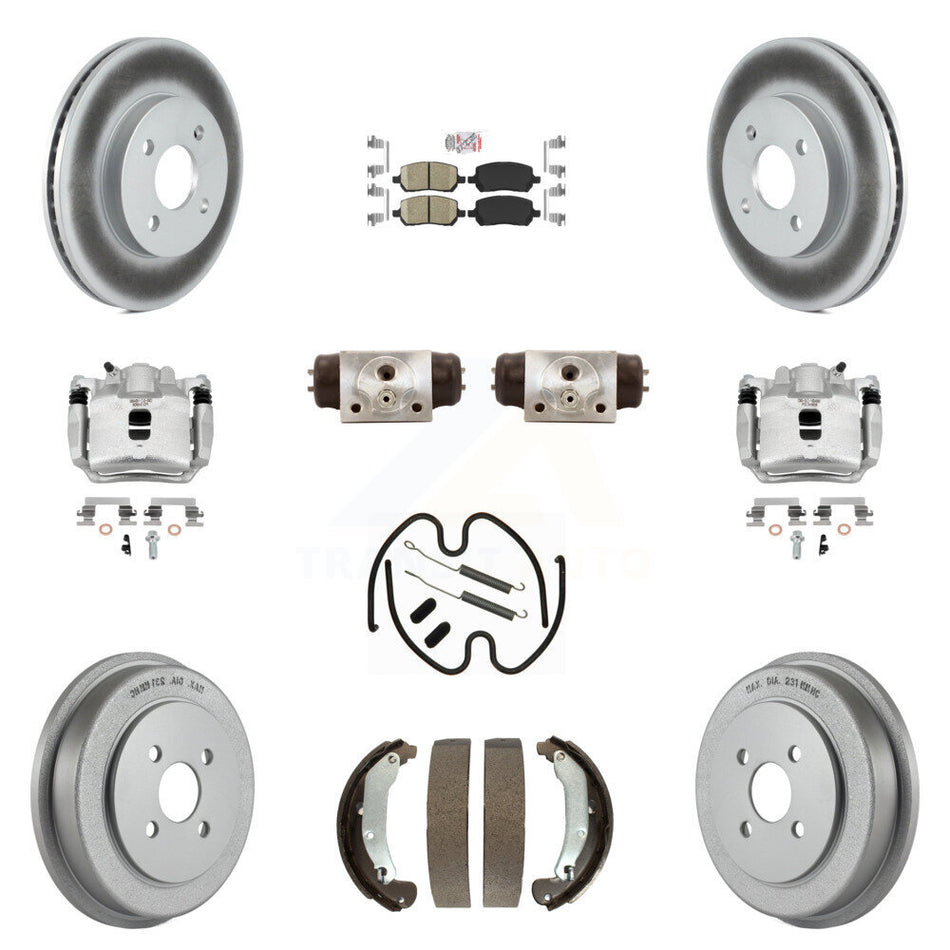 Front Rear Disc Brake Caliper Coated Rotor Drum Ceramic Pad Shoe Cylinder Kit (11Pc) For KCG-101255N
