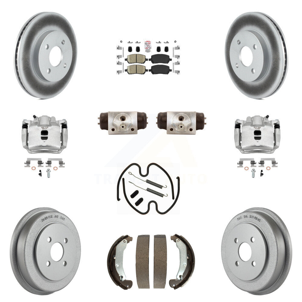 Front Rear Disc Brake Caliper Coated Rotor Drum Ceramic Pad Shoe Cylinder Kit (11Pc) For KCG-101256N