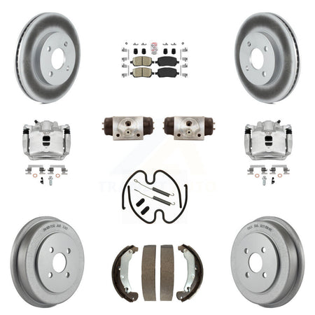Front Rear Disc Brake Caliper Coated Rotor Drum Ceramic Pad Shoe Cylinder Kit (11Pc) For KCG-101256N