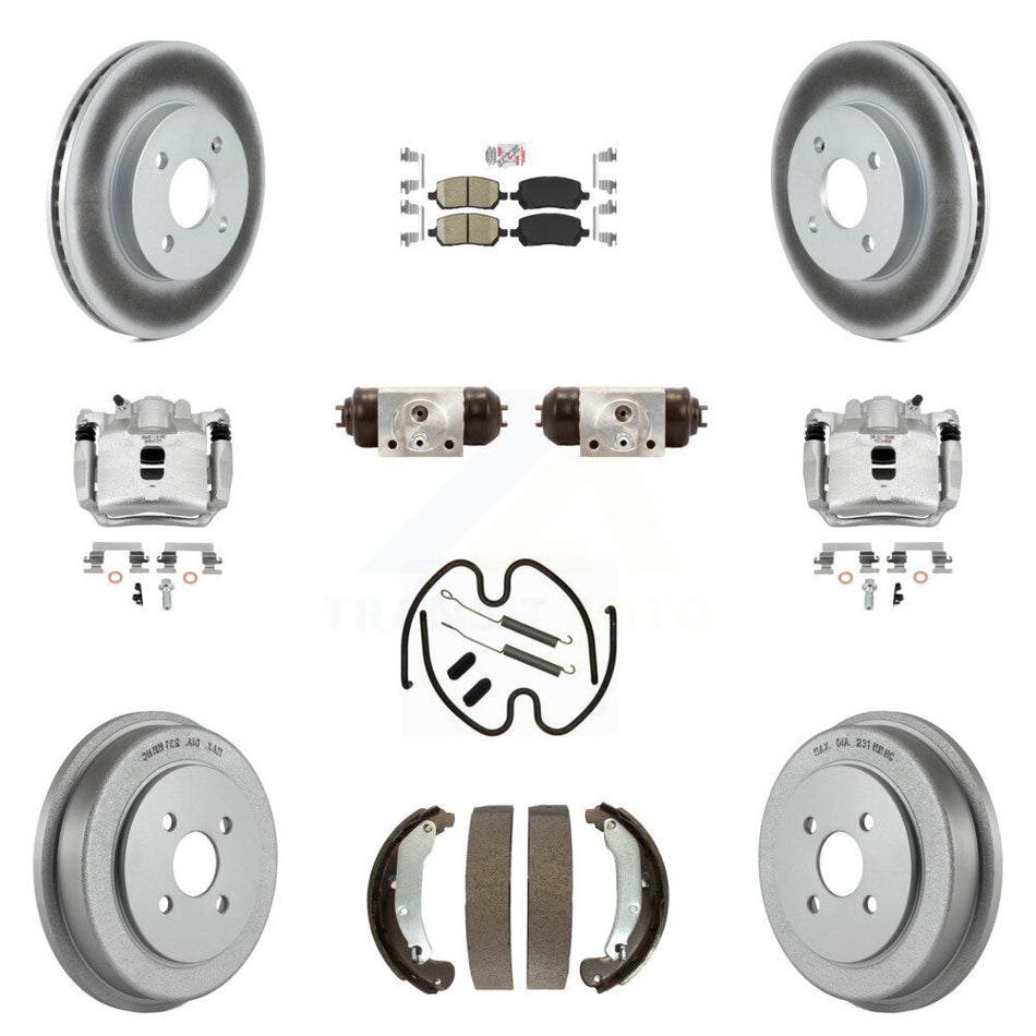 Front Rear Brake Caliper Coat Rotor Drum Ceramic Pad Shoe Cylinder Kit (11Pc) For Saturn KCG-101257N