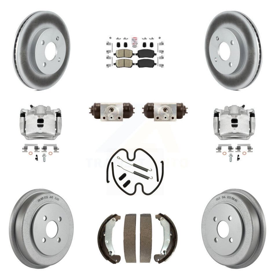 Front Rear Brake Caliper Coat Rotor Drum Ceramic Pad Shoe Cylinder Kit (11Pc) For Saturn KCG-101258N