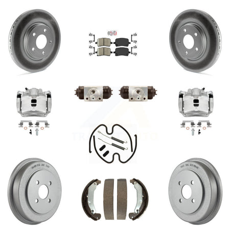 Front Rear Disc Brake Caliper Coated Rotor Drum Ceramic Pad Shoe Cylinder Kit (11Pc) For KCG-101259N