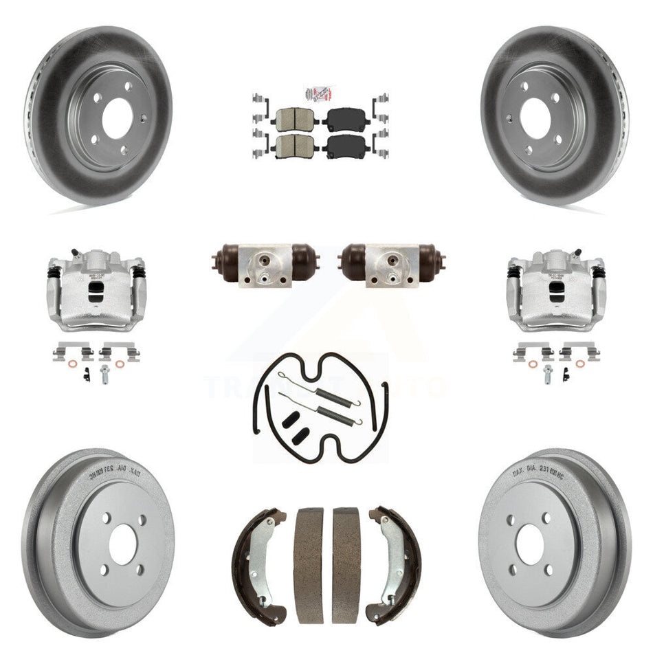 Front Rear Disc Brake Caliper Coated Rotor Drum Ceramic Pad Shoe Cylinder Kit (11Pc) For KCG-101259N