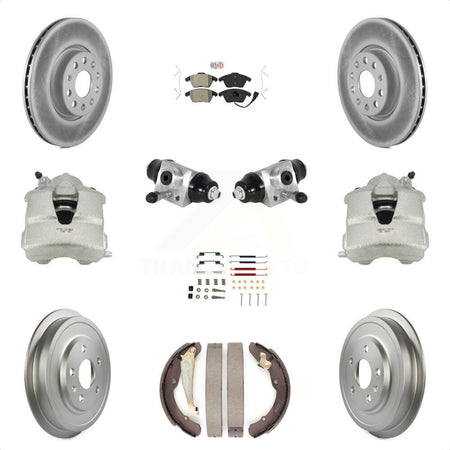 Front Rear Disc Brake Caliper Coated Rotors Drums Semi-Metallic Pads Shoes Wheel Cylinders And Hardware Kit (11Pc) For Volkswagen Jetta With 312mm Diameter Rotor KCG-101261N by Transit Auto