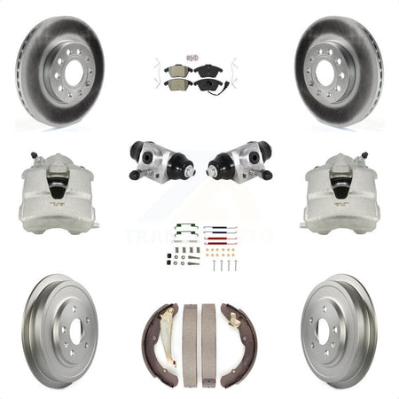 Front Rear Disc Brake Caliper Coated Rotors Drums Semi-Metallic Pads Shoes Wheel Cylinders And Hardware Kit (11Pc) For Volkswagen Jetta With 288mm Diameter Rotor KCG-101262N by Transit Auto