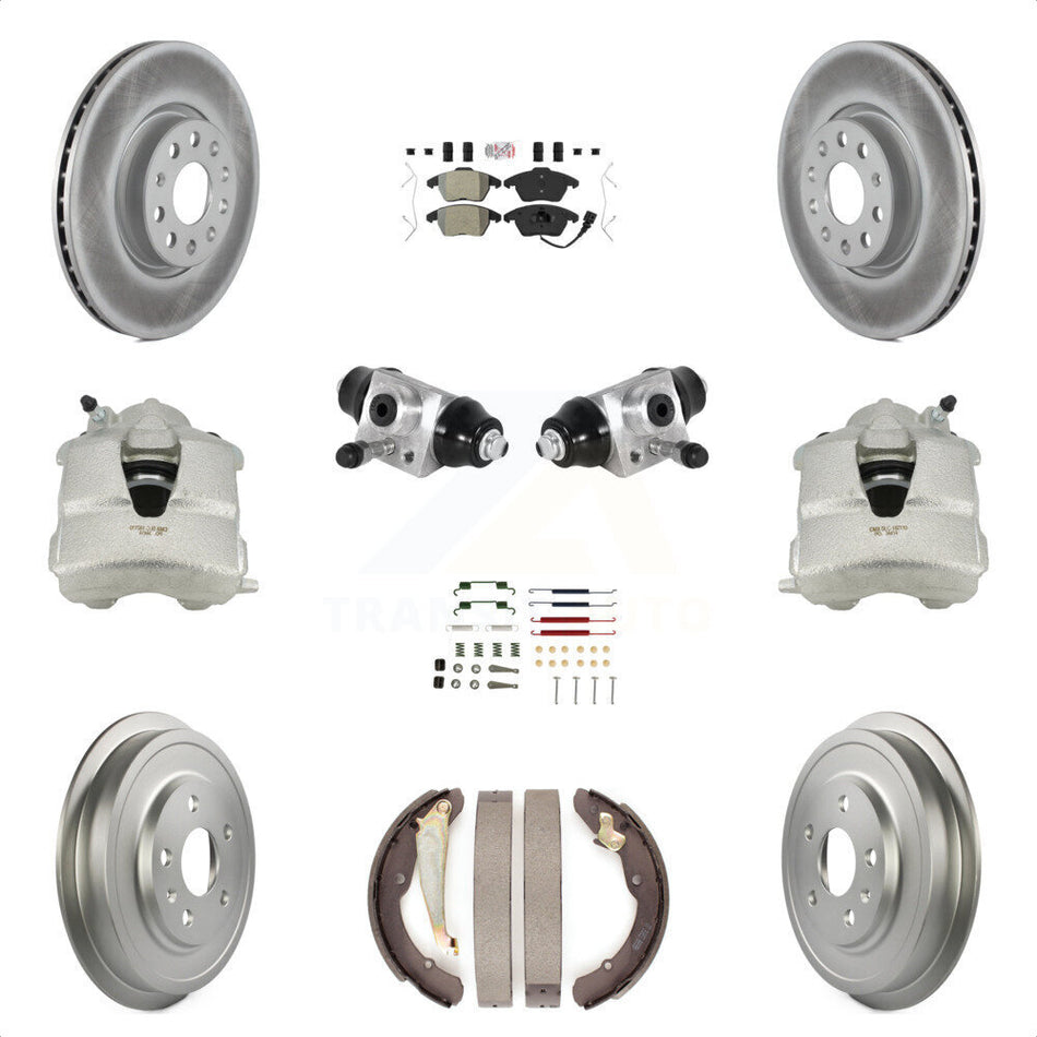 Front Rear Disc Brake Caliper Coated Rotors Drums Semi-Metallic Pads Shoes Wheel Cylinders And Hardware Kit (11Pc) For Volkswagen Jetta With 312mm Diameter Rotor KCG-101263N by Transit Auto